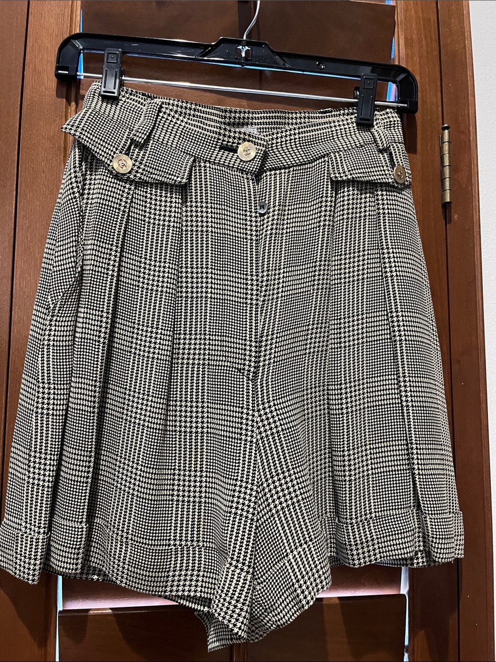 CHANEL Black & Cream Glen Plaid Shorts